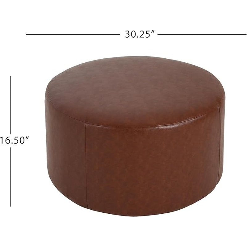 Christopher Knight Home GAVI 30" Ottoman Foot Stool, Faux Leather Pouf Footstool Seat, Brown