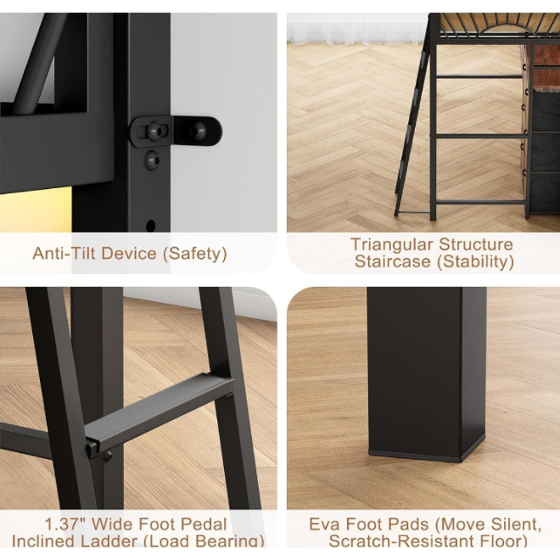 Decofy Twin Loft Bed with Desk and 6 Storage Drawers, Metal Loft Bed Twin Size