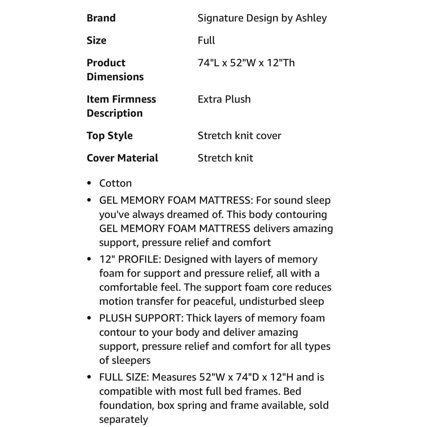 Ashley Full Size Chime 12 Inch Medium Firm Memory Foam Mattress with Green Tea