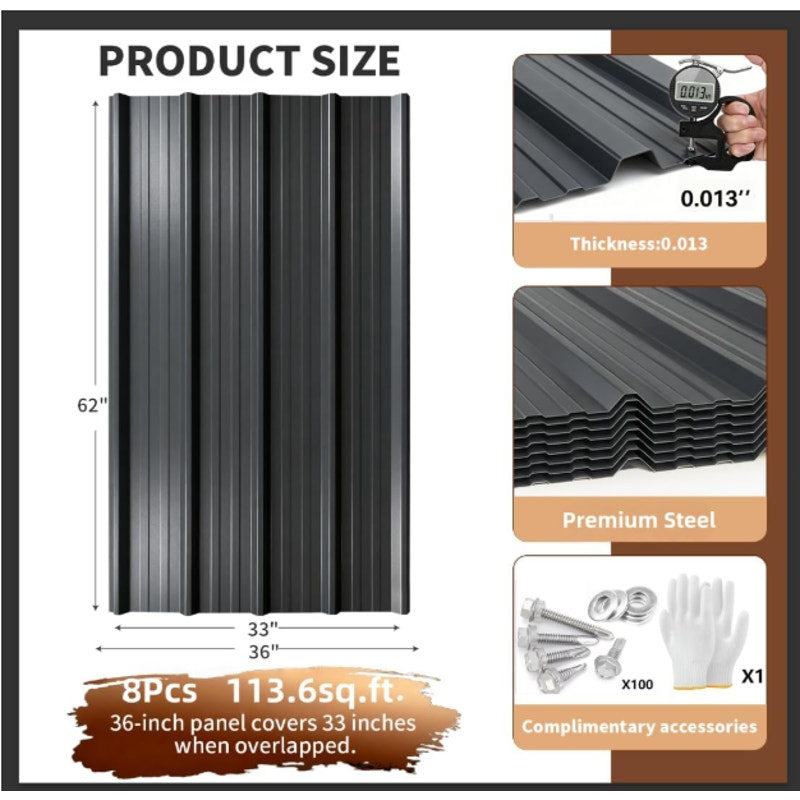 Extra-Wide Coverage Metal Roof Panels (62"x33") Corrugated Galvanized Steel with Screws