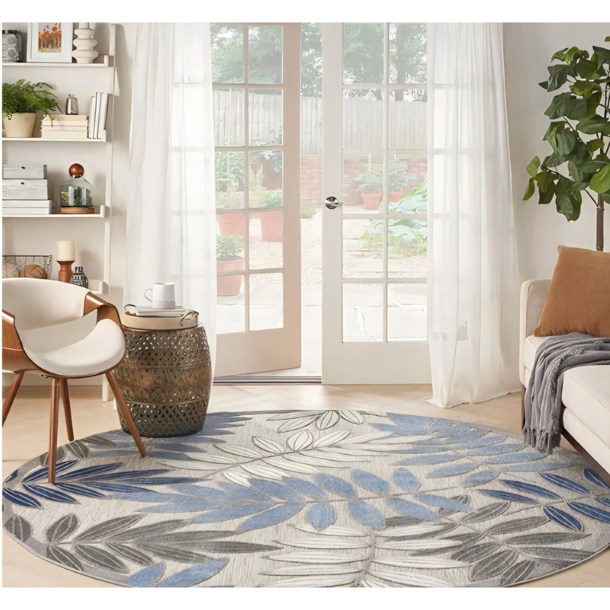 Nourison Home Aloha Indoor/Outdoor Grey/Blue 7’10” x Round Area Rug