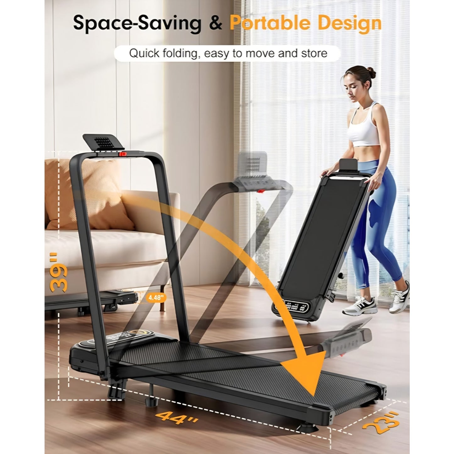 Foldable Treadmill with 10% Incline, Upgrade 3.5HP Low Noise Walking Pad Treadmill with Handle Bar