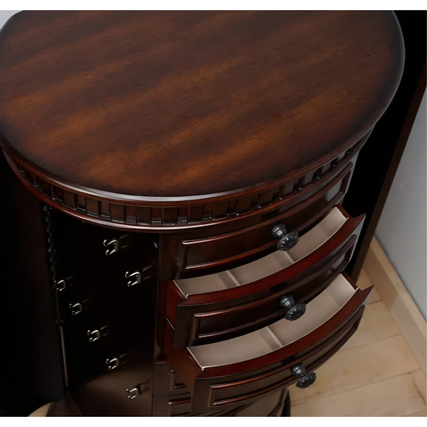 Hives and Honey Bailey Oval Standing Jewelry Armoire Cabinet, Jewelry Storage Organizer with Mirror