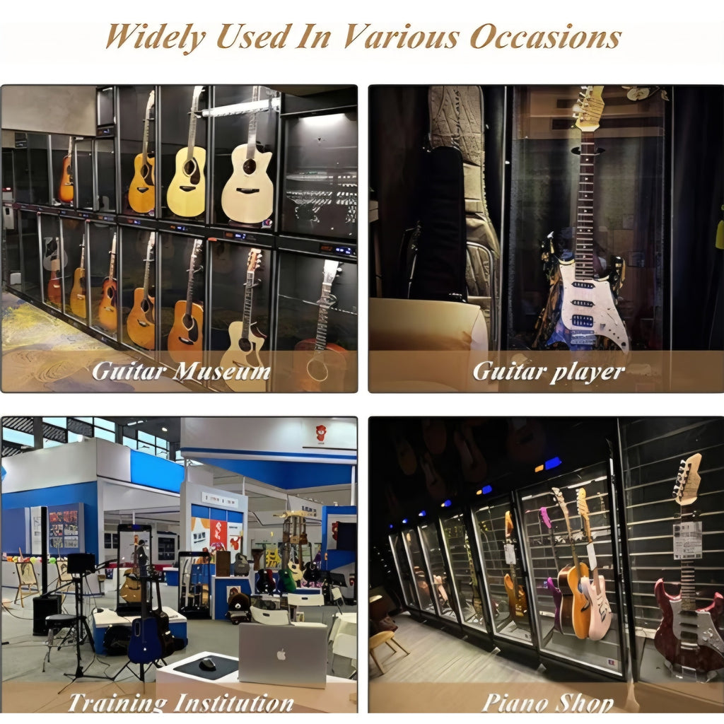 Guitar Display Case for Electric & Acoustic Guitars - Humidity Control Cabinet with Hygrometer