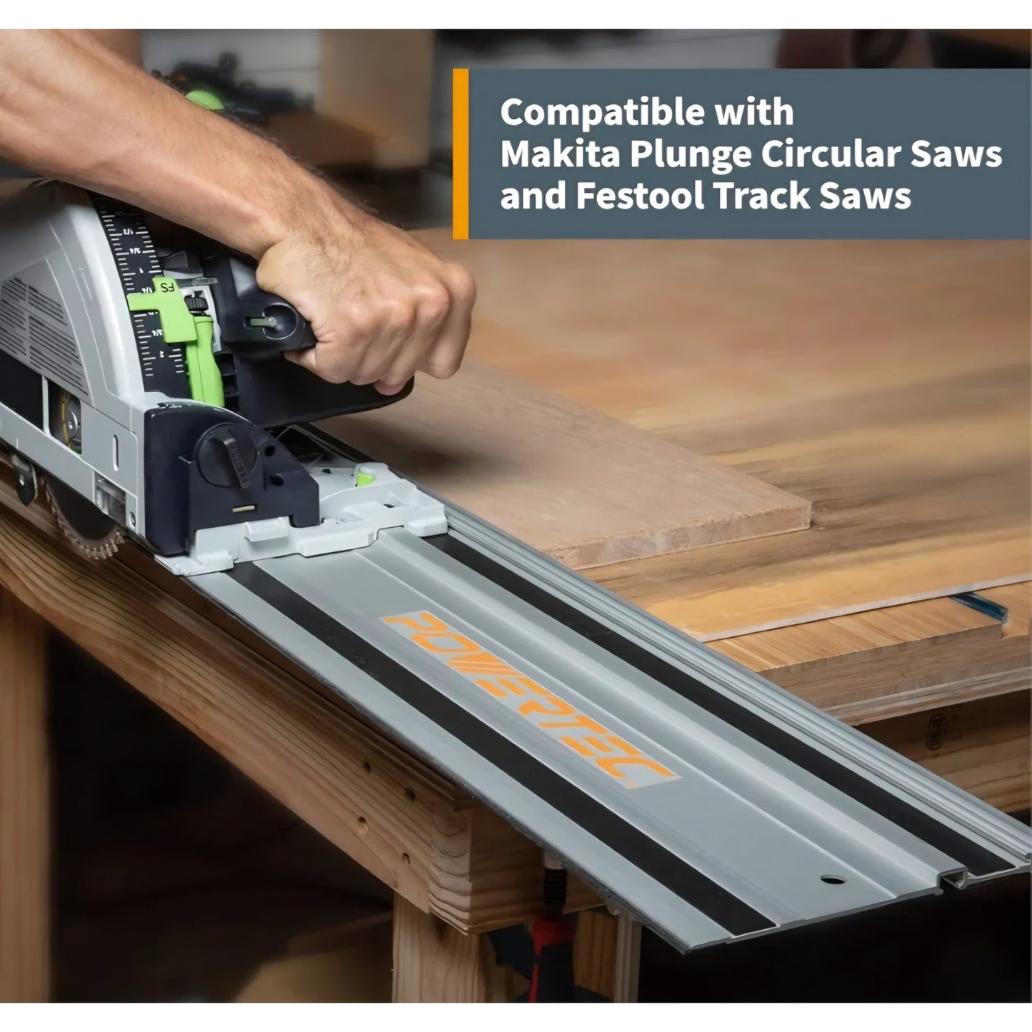POWERTEC 71550 55" Track Saw Guide Rail Kit for Makita or Festool | Includes (2) Guide Rails