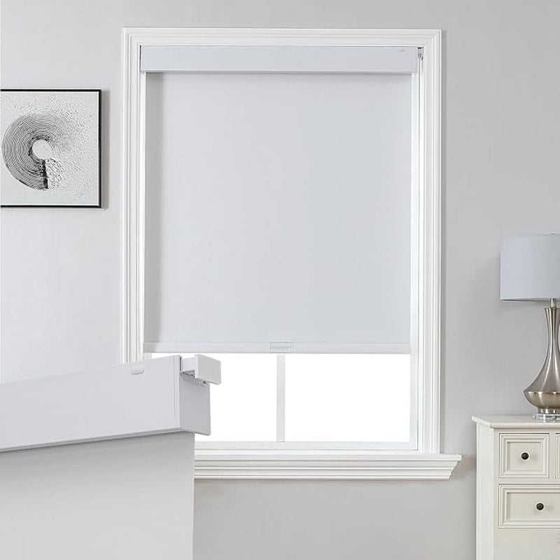 Joydeco No Drill Blackout Shades, Free-Stop Cordless Roller Shades,  (White, 23" W x 75" H).