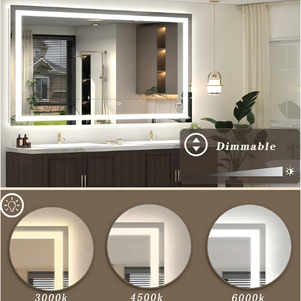 60x 40 Inch Lighted Bathroom Mirror for Wall, LED Illuminated Vanity Mirror with Lights, Dimmable