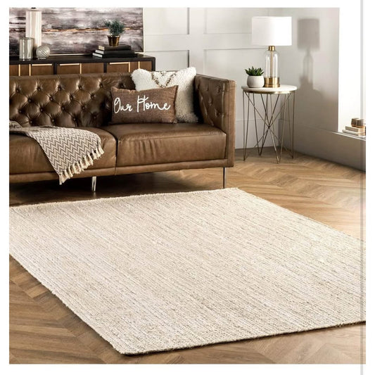 nuLOOM 6x9 Rigo Jute Hand Woven Area Rug, Off White, Solid Farmhouse Design, Natural Fiber, For Bedr