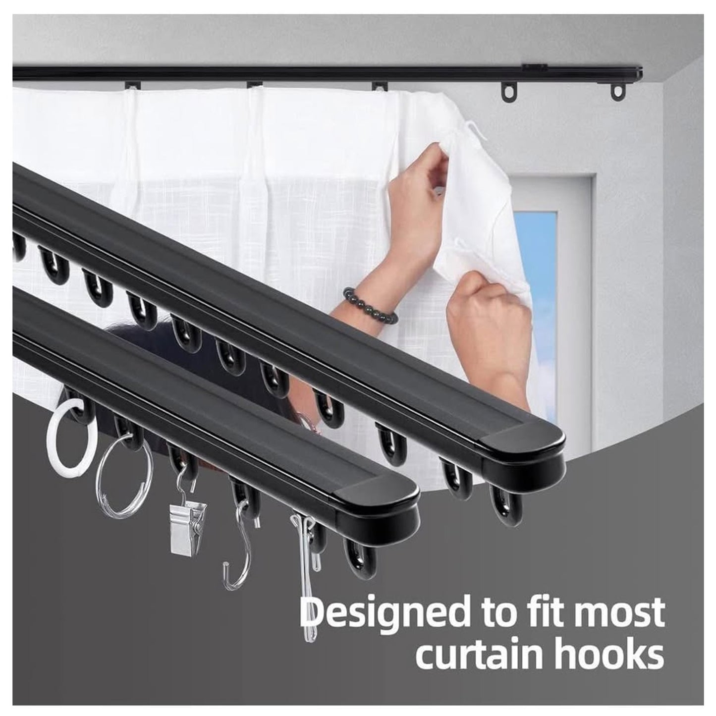 Retractable Ceiling Curtain Track, Measurement-Free Curtain Track 33.5''-59'',For Room Divider, Show