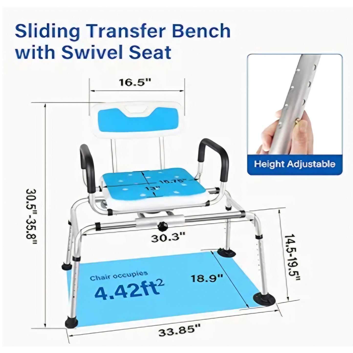 Sliding Shower Chair,Height Adjustable Tub Transfer Bench,360° Shower Swivel Seat,Bath and Shower