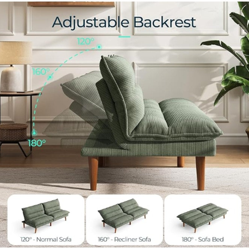LINSY HOME Futon Sofa Bed - Convertible Corduroy Futon Couch Bed with Adjustable Backrest
