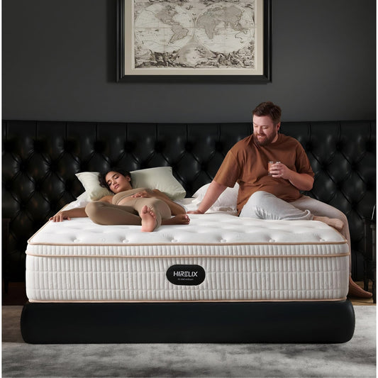 Queen 14 Inch Hirelix Hybrid Mattress, Cooling Gel Memory Foam, Pressure Relief,