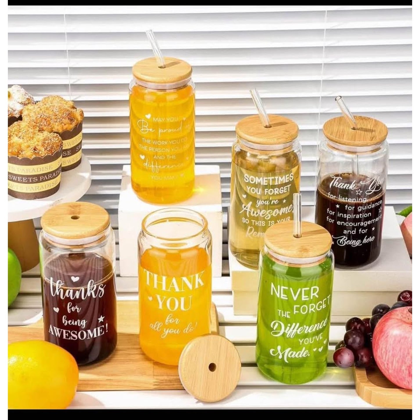 $30 obo Yungyan 18 Pcs Thank You Gifts Bulk 16 oz Glass Cups Inspirational Appreciation Glass with L