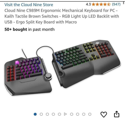 Cloud Nine C989M Ergonomic Mechanical Keyboard for PC - Kailh Tactile Brown Switches