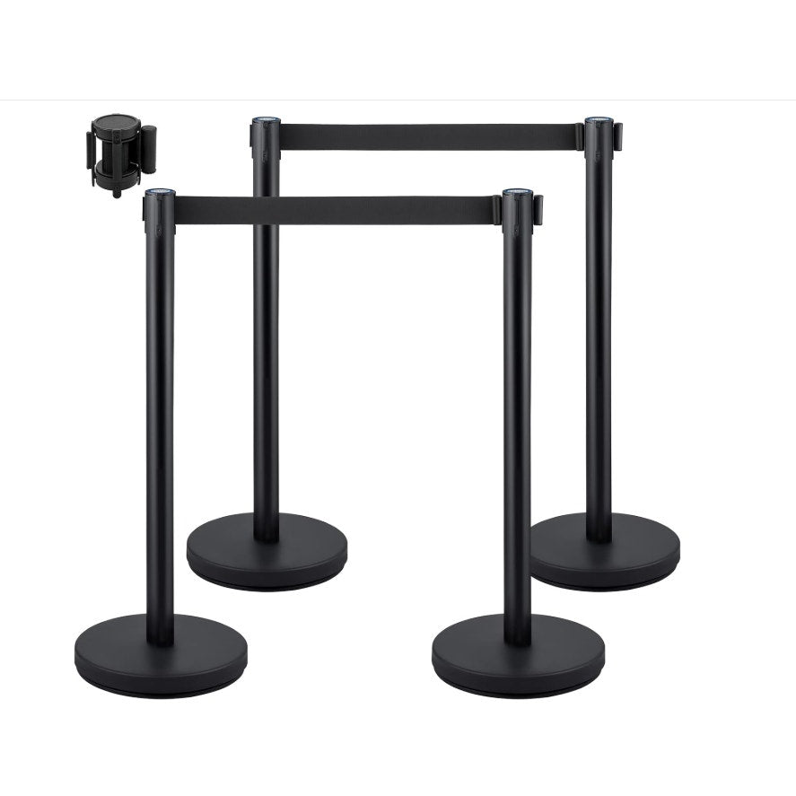 VEVOR Crowd Control Stanchion Set, Stanchion Set with 6.6 ft/2 m Black Retractable Belt