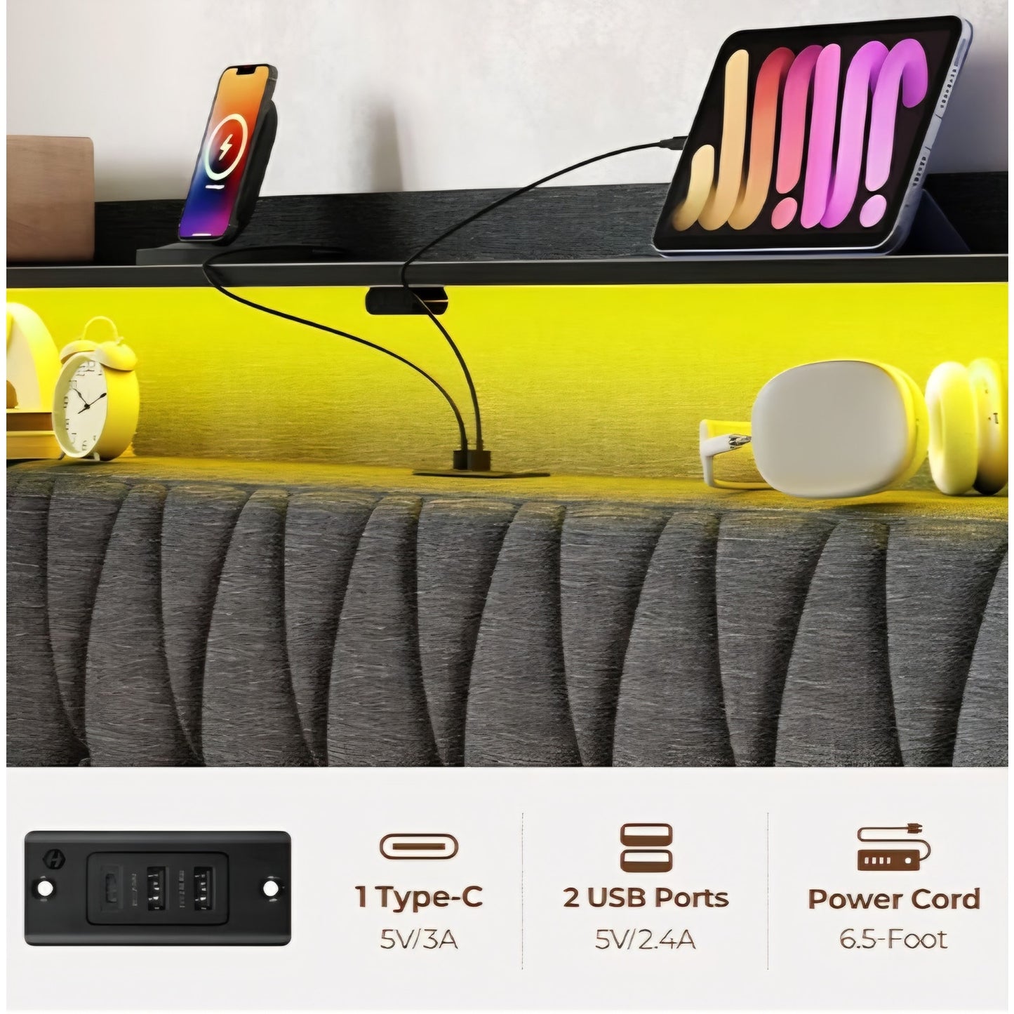 Rolanstar Twin Bed Frame with Drawer, Storage Headboard & LED Lights