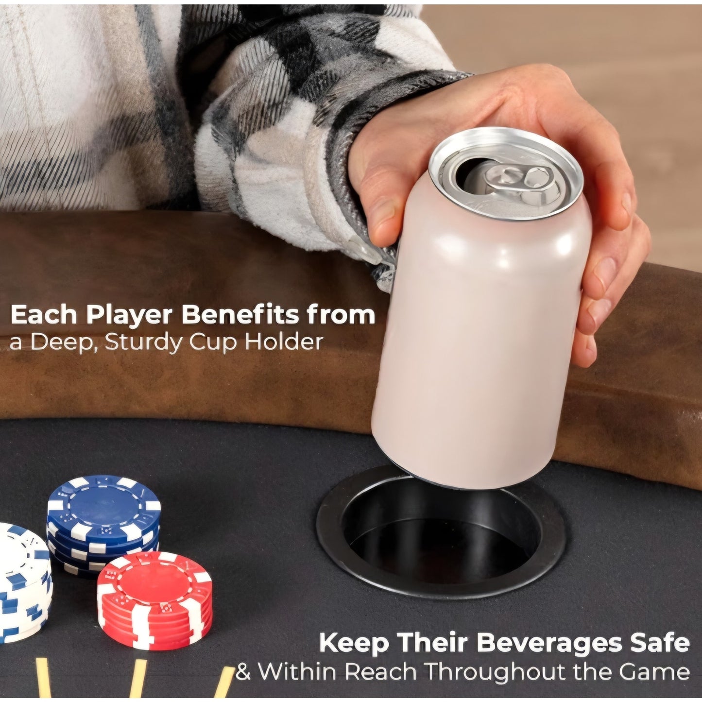8- Player Round Foldable Poker Table, Casino Leisure Texas Holdem Table, w/ water Resistant Cushion