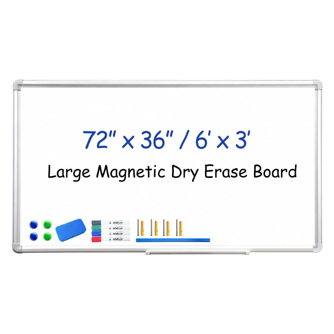 DEVELOP Large Magnetic Dry Erase White Board 72 x 36 Inch, Wall Mounted Whiteboard 6' x 3'