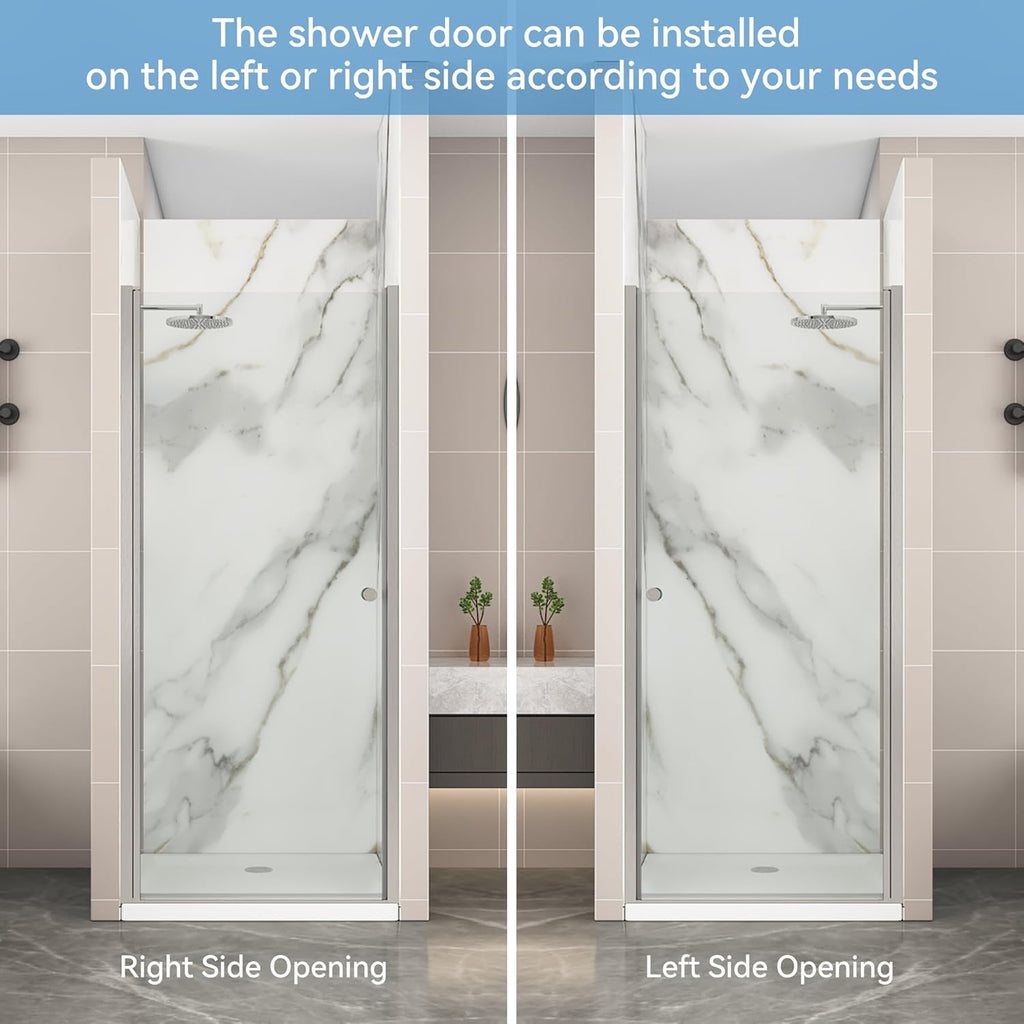 Pivot Shower Door,24-26" W x 72" H Frameless, 1/4" (6 mm) in Thick Clear Tempered Glass, Gold