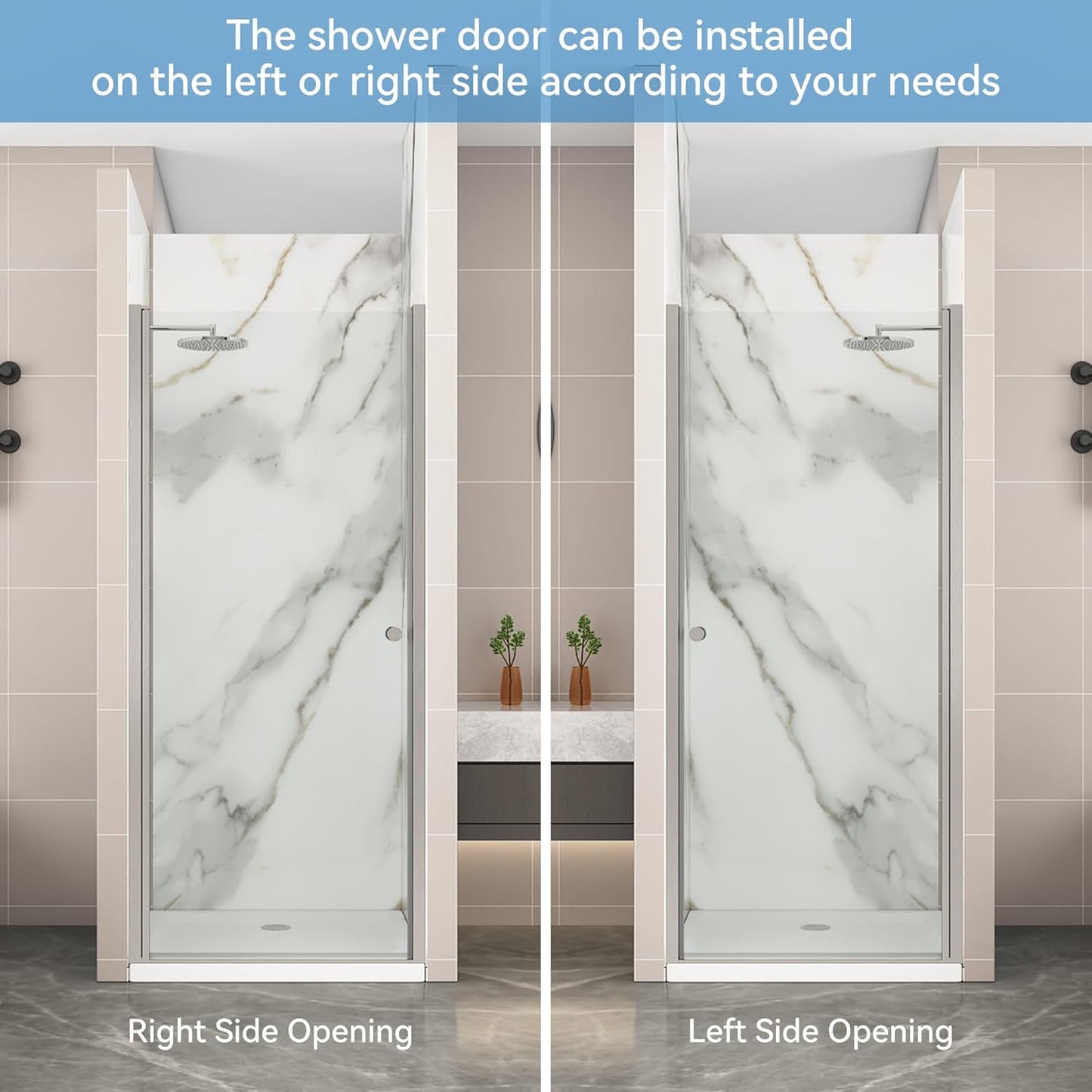 Pivot Shower Door,24-26" W x 72" H Frameless, 1/4" (6 mm) in Thick Clear Tempered Glass, Gold