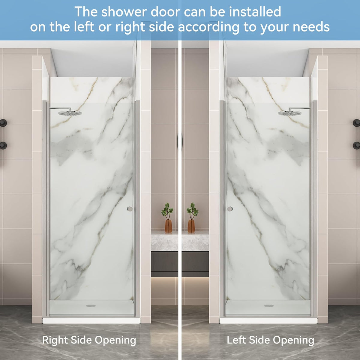 Pivot Shower Door,24-26" W x 72" H Frameless, 1/4" (6 mm) in Thick Clear Tempered Glass, Gold