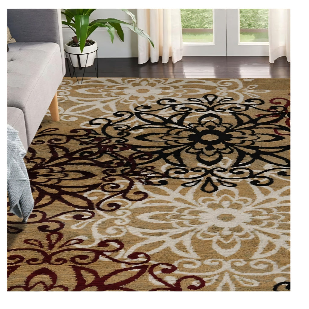 Superior Millbrae Floral Medallion Indoor Area Rug for Living Room, Bedroom 10 X 8 ft, Gold