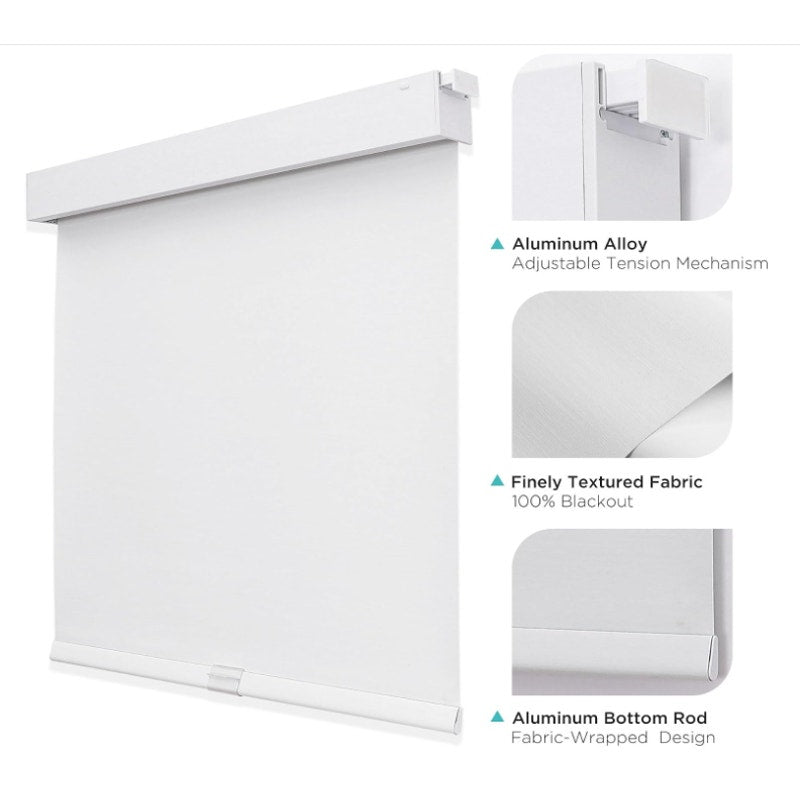 Joydeco No Drill Blackout Shades, Free-Stop Cordless Roller Shades (White, 70" W x 75" H)