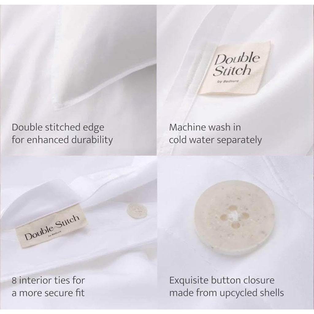 Double Stitch Cotton Tencel Duvet Cover - Queen Size Comforter Cover, Luxury & Soft Eucalyptus Lyoce