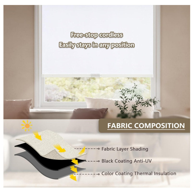 Cordless Blackout Roller Shades Blinds for Windows,34"W x 72"H,White