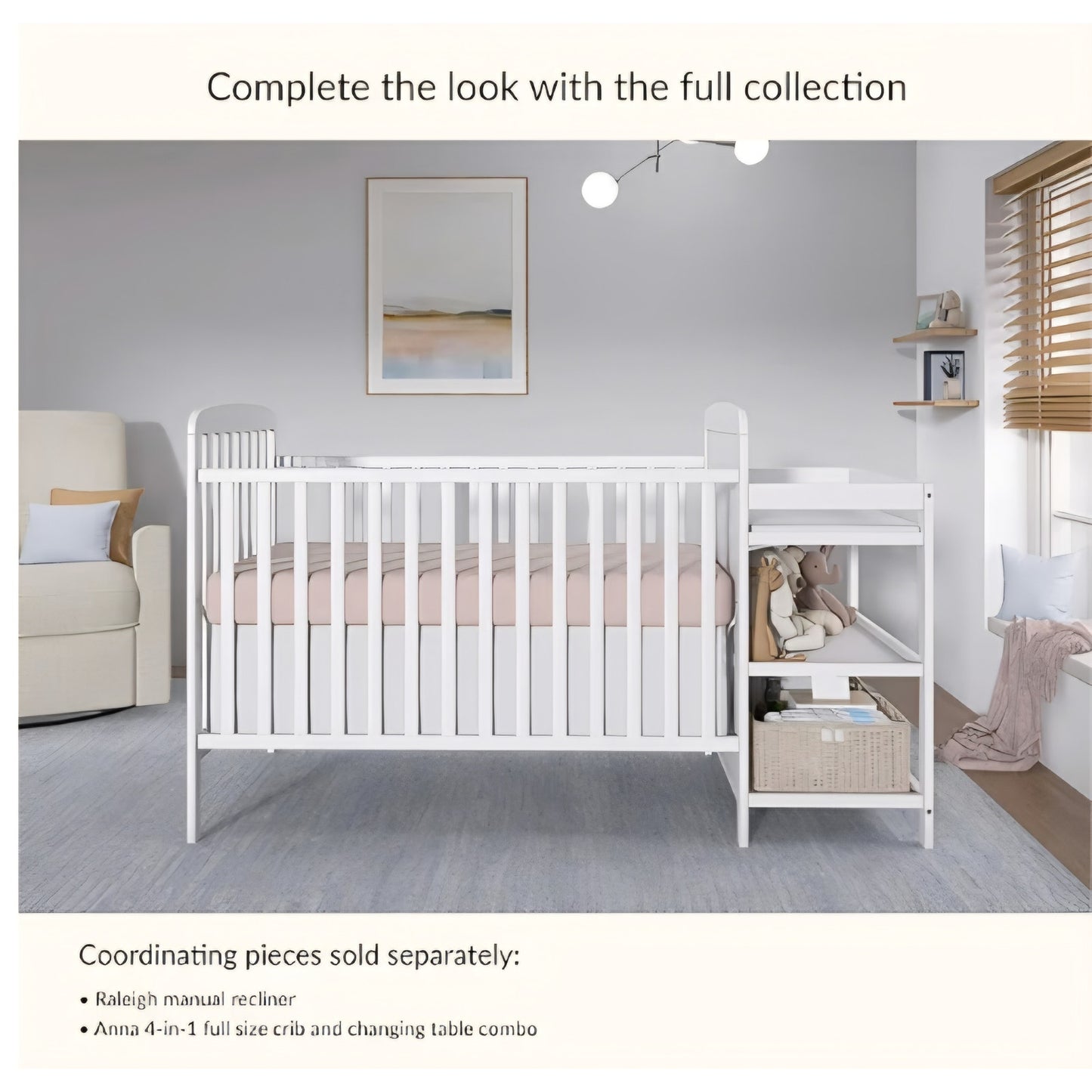 Dream On Me Anna 3-in-1 Convertible Full-Size Baby Crib & Changer with Storage in White