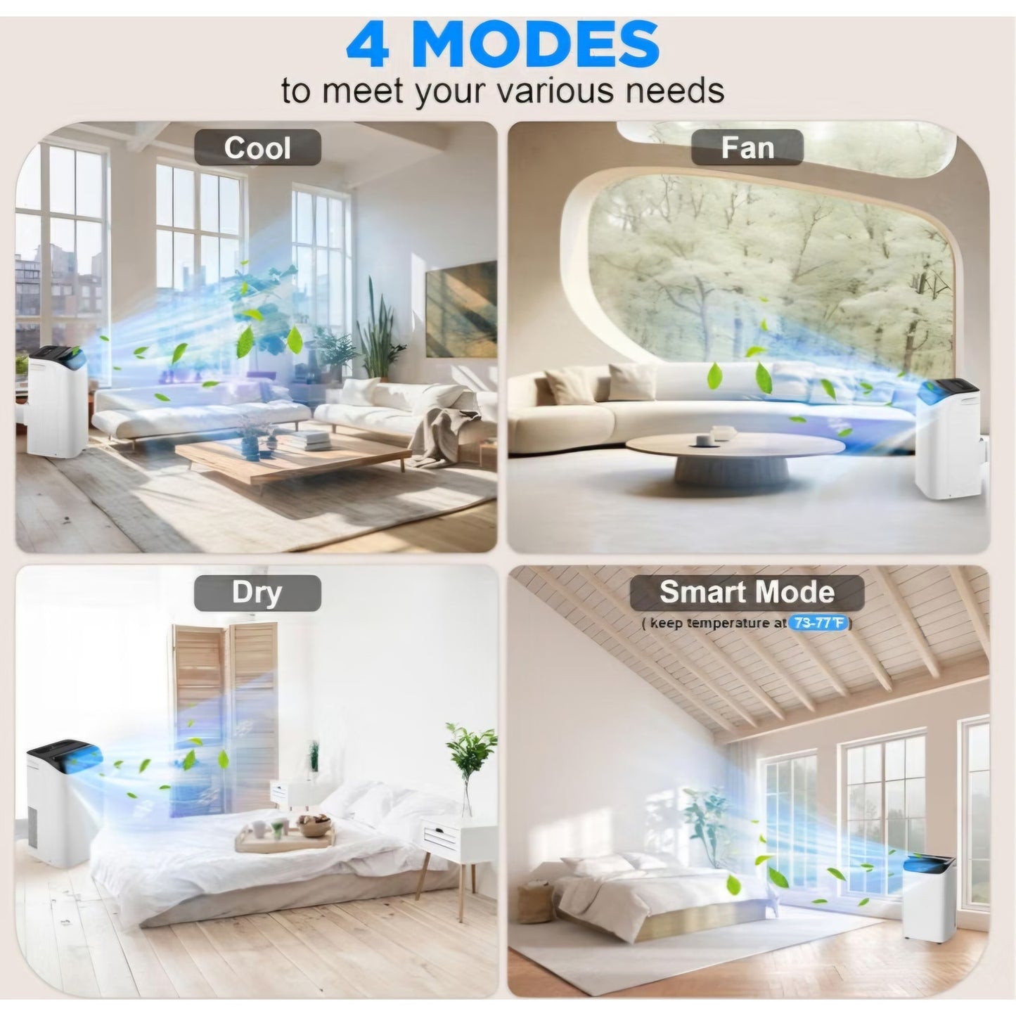 14000 BTU Portable Air Conditioners with Remote Control, 3-in-1 AC Unit with Fan & Dehumidifier