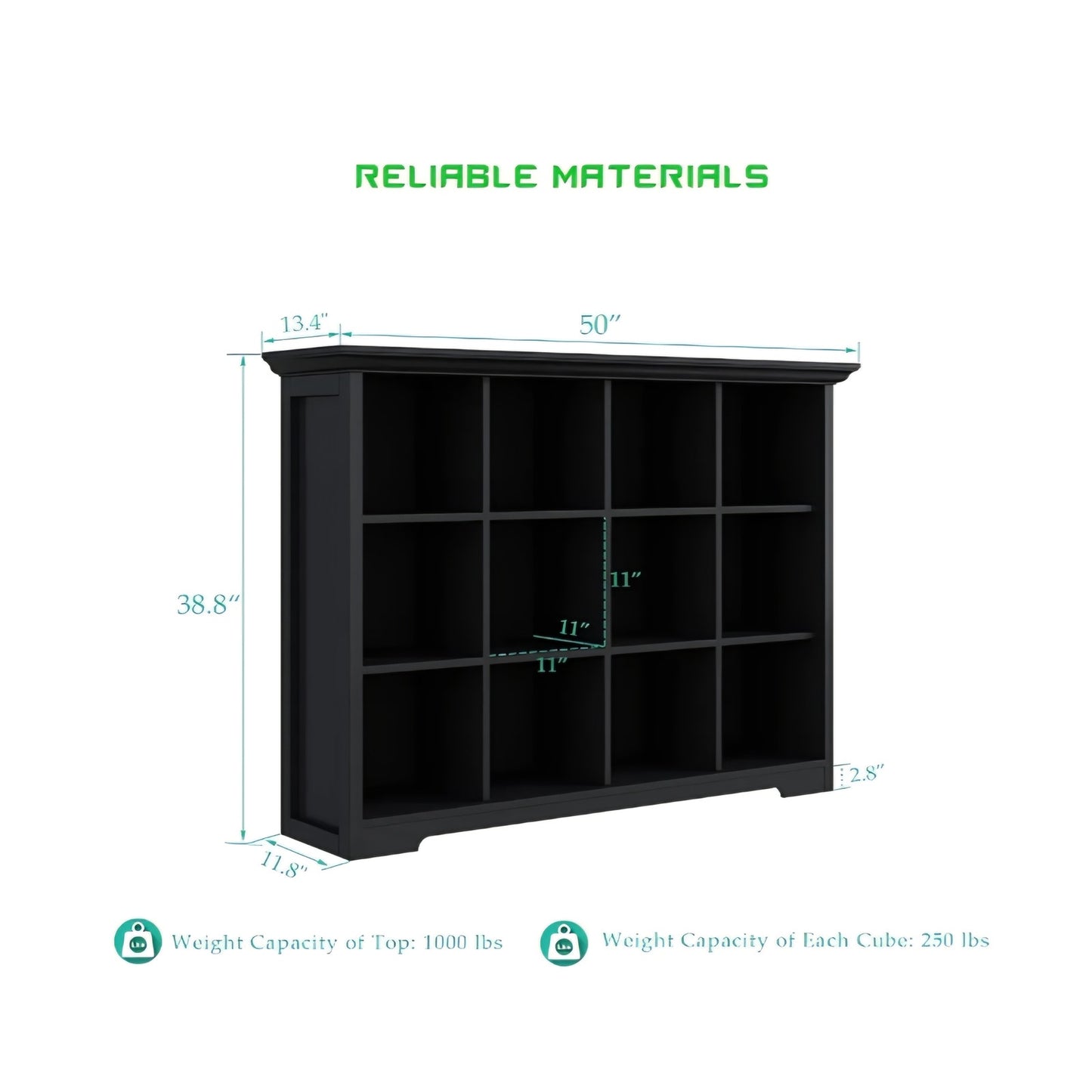 Cube Storage Bookcase with Base - Wooden 3 Tiers Floor Standing Open Shelf Cabinet for Home