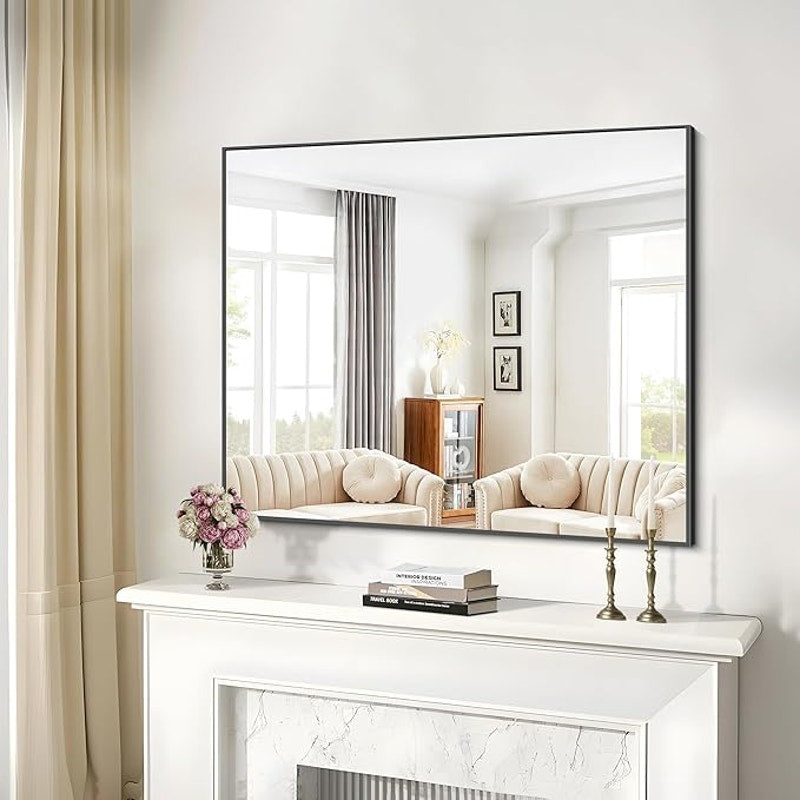 Black Bathroom Mirror for Wall,36x40 Inch Rectangle Mirror with Metal Frame, Horizontal or Vertical