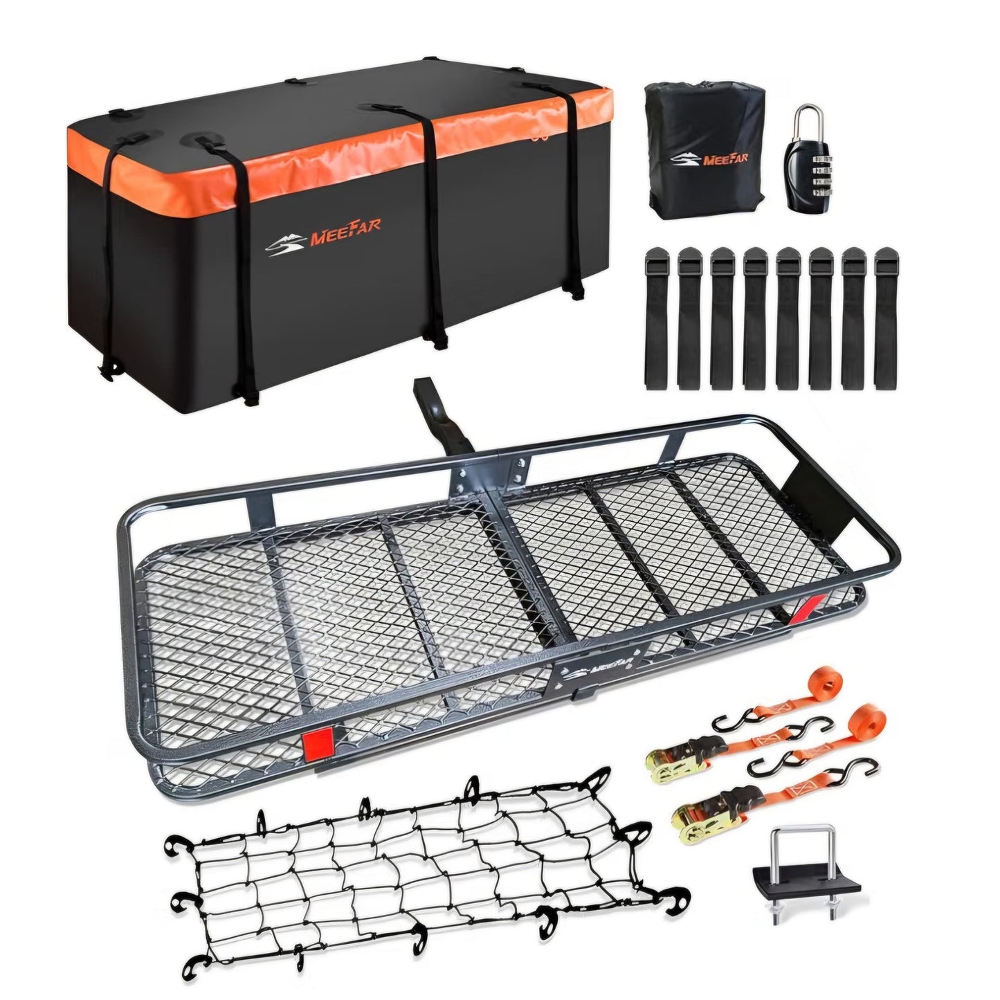 Hitch Mount Cargo Carrier Rack Basket 60"*20"*6"+Waterproof Bag 16 Cu.Ft.