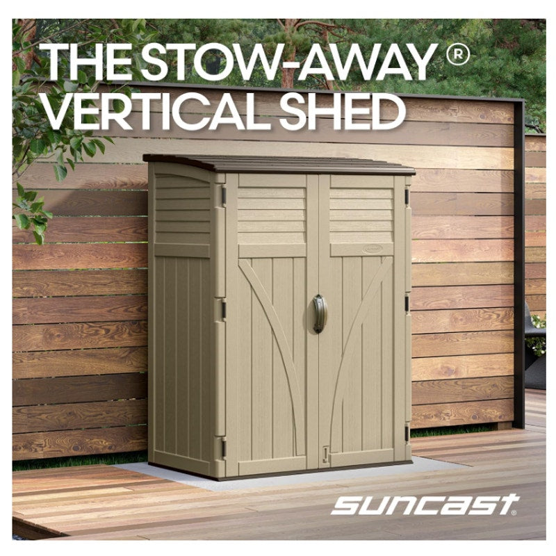 Suncast Outdoor Storage Shed, Water Resistant Resin Vertical Outdoor Storage Cabinet for Patio