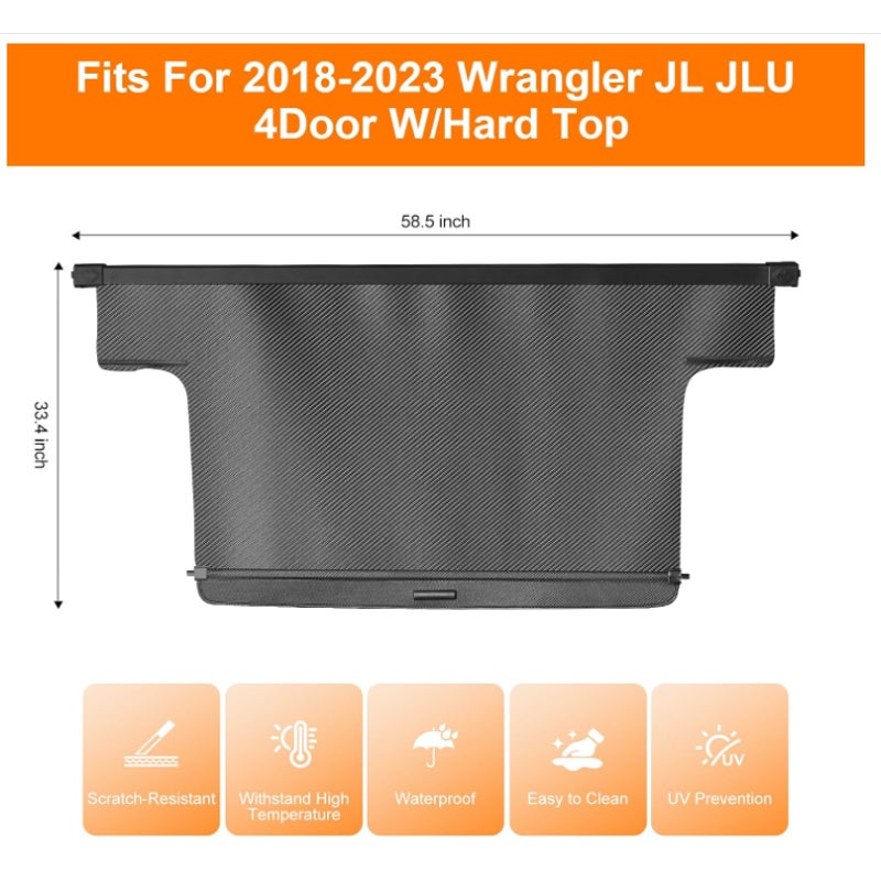 Cargo Cover for Wrangler JL JLU 4 Door/Hard Top 2018-2023