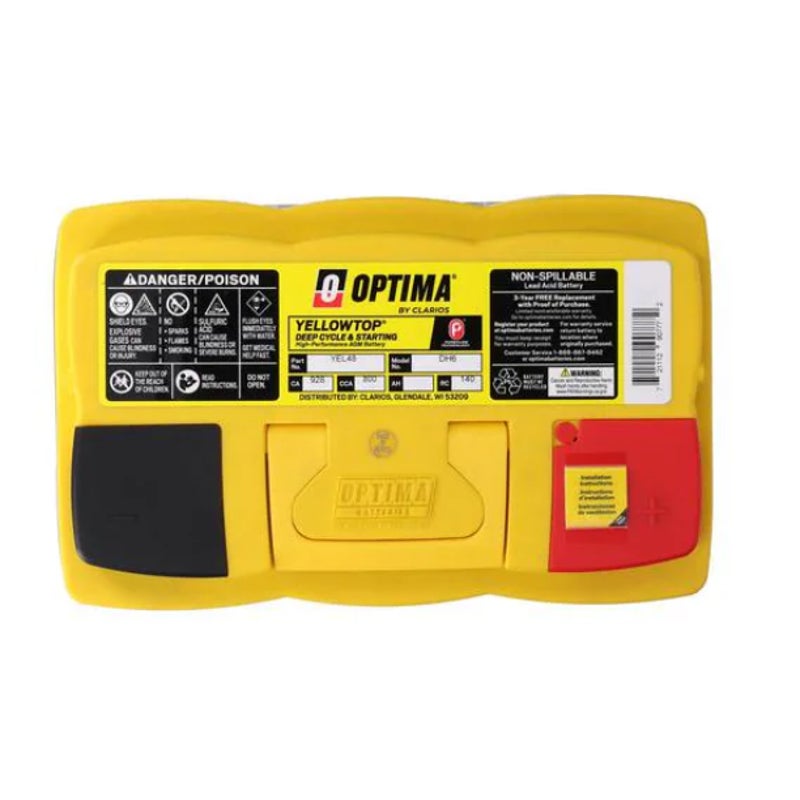 Optima Yellow AGM Top Post Battery Group Size 48 H6 800 CCA 140 Minute RC - YEL48