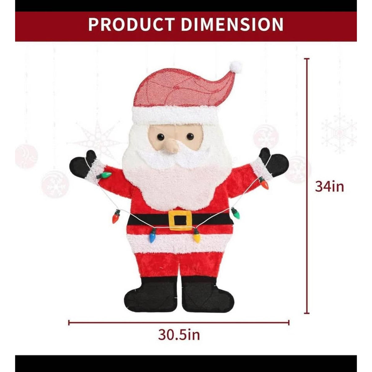 GENIMO 2D Santa Claus Outdoor Christmas Decorations, 50 Lights Pre-Lit with Colorful Light Strip for