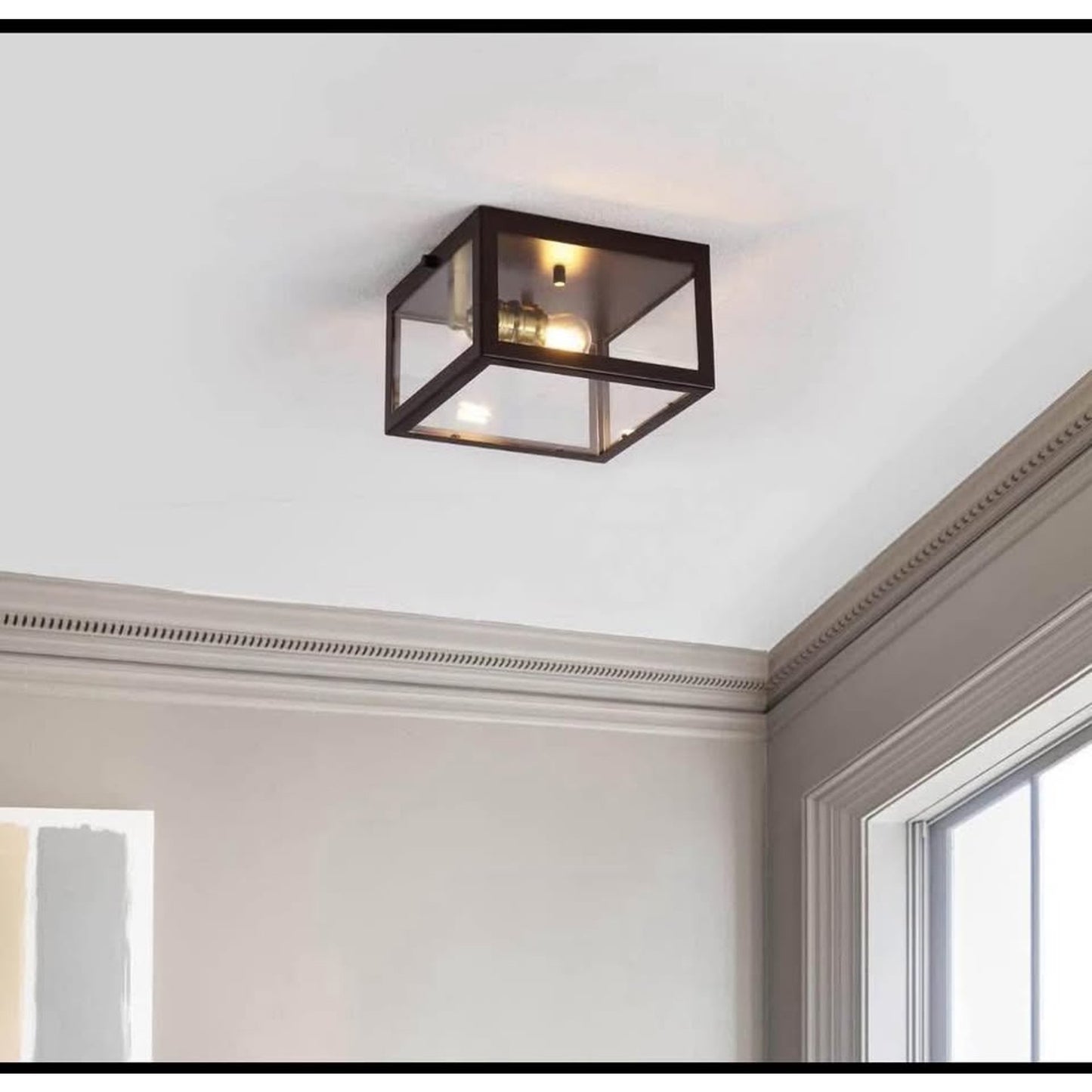 JONATHAN Y JYL9553D Eleanor 8" 1-Light Farmhouse Industrial Square Iron/Glass Case LED Flush Mount M