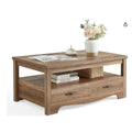 LINSY HOME Farmhouse Coffee Table with Storage, Wood Coffee Table for Living Room