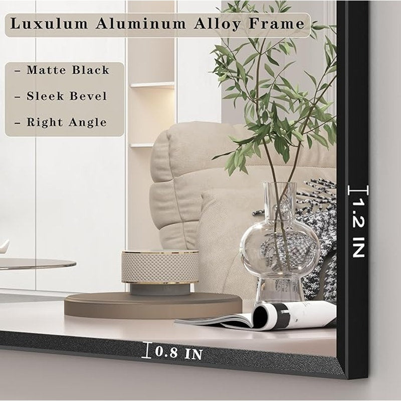 66" x 40"Matte Black Bathroom Mirror for Wall, Rectangular Beveled Mirror with Aluminum Alloy Frame