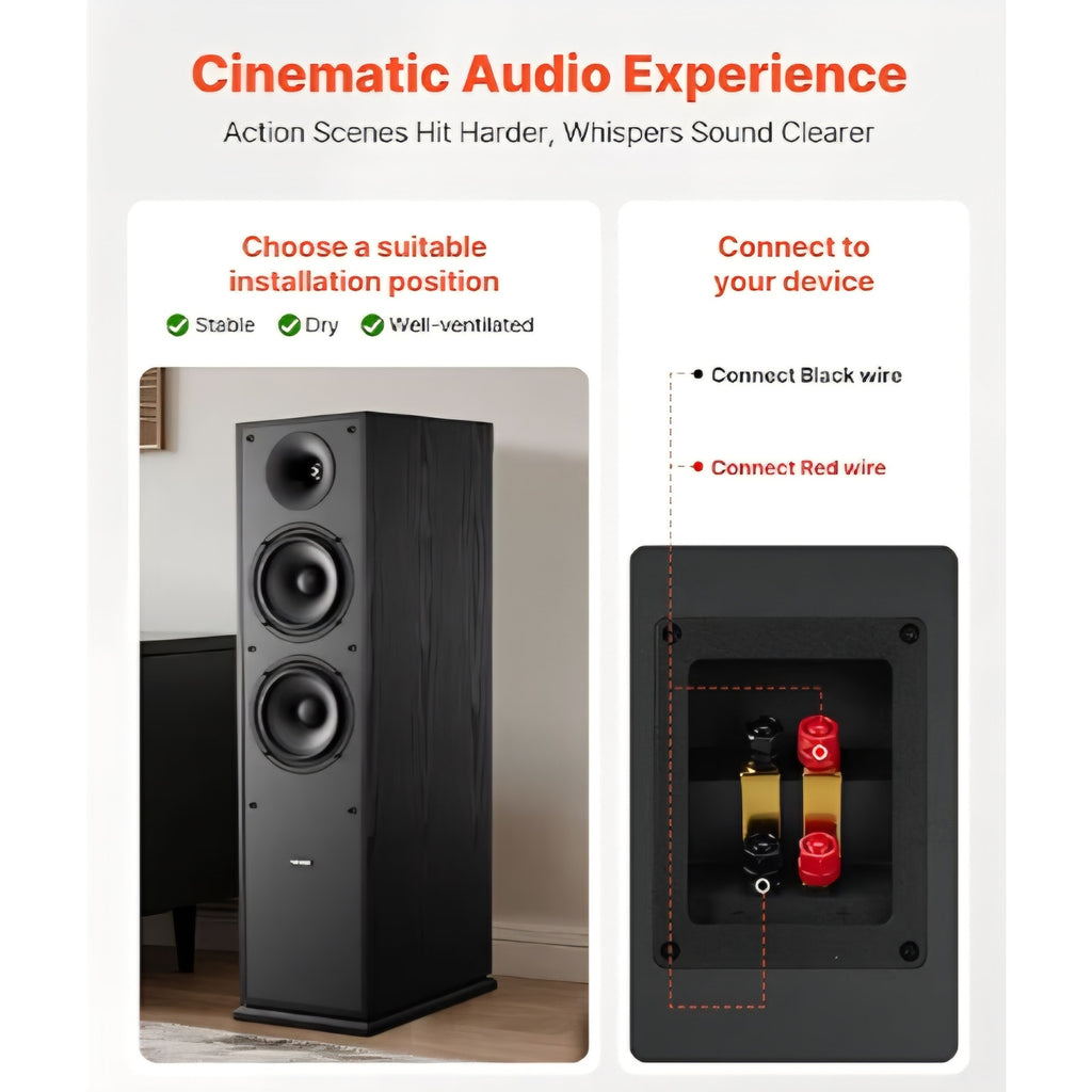 VEVOR Passive Floorstanding Speakers, 2-Way, Floor-Standing Tower Speakers with 1 in Tweeter