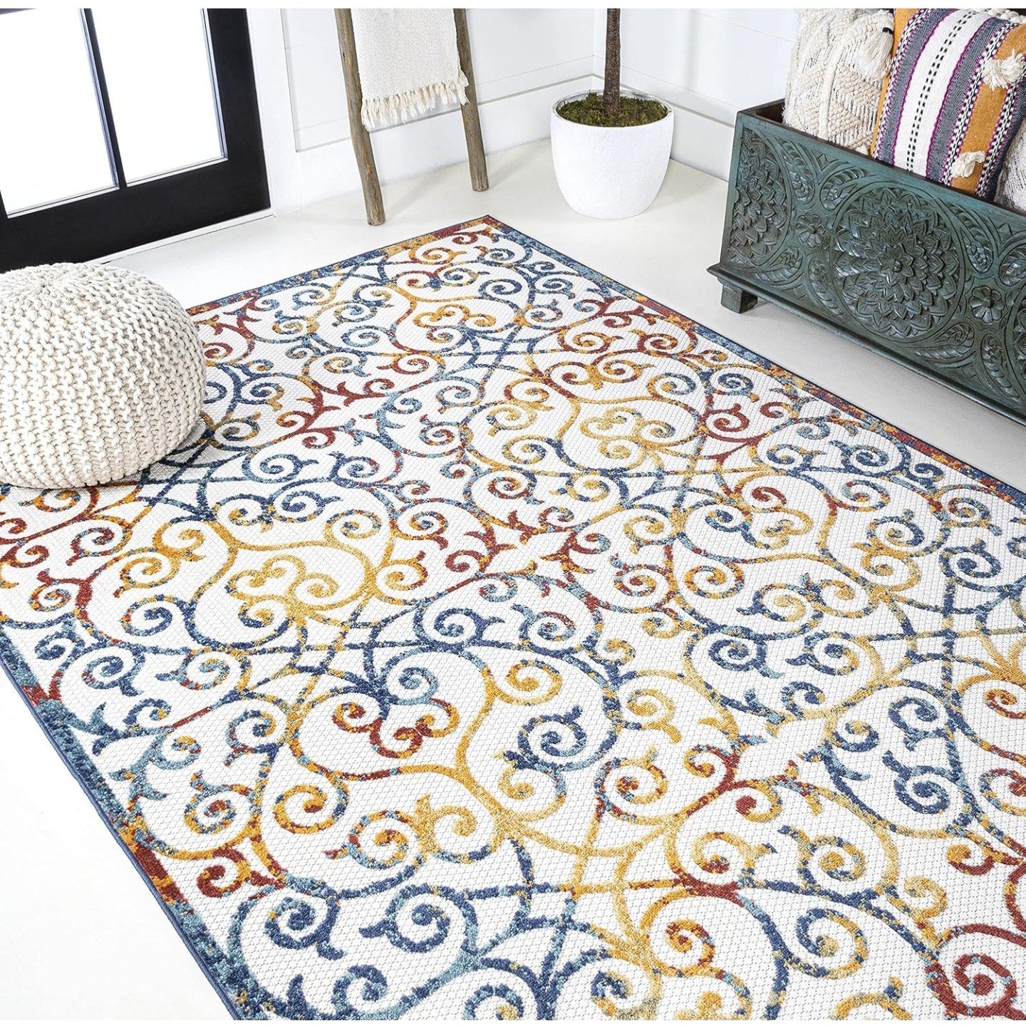 JONATHAN Y Atrani Scroll Trellis Area Rug 8 ft. x 10 ft. Indoor/Outdoor Geometric Office LivingRoom