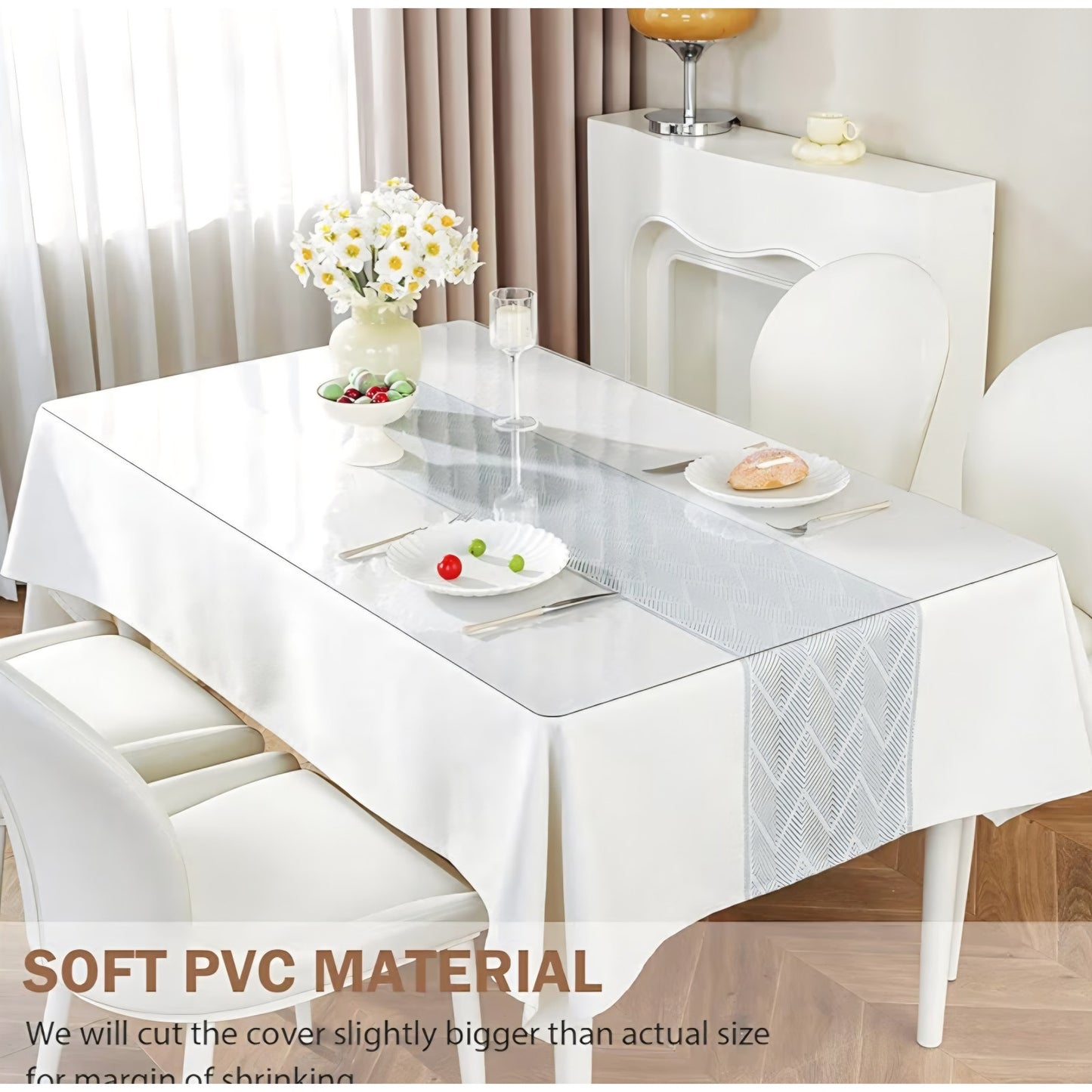Clear Table Cover Protector 36 x 60 Inch, 1.5mm Thick Plastic Table Cover, for Dining Room Table