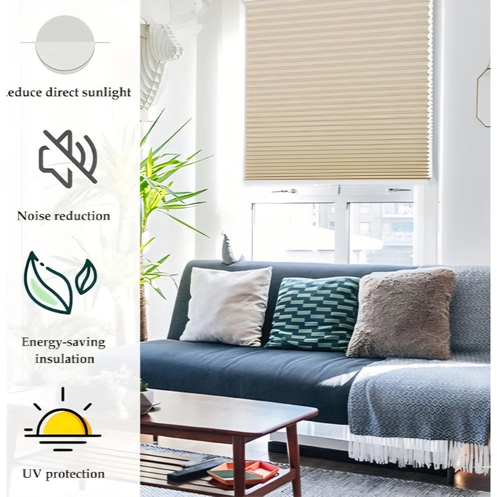 1.5-Inch Cellular Cordless Light , Honeycomb Window Blinds for Soft (31.5" W x 72" H, Beige)