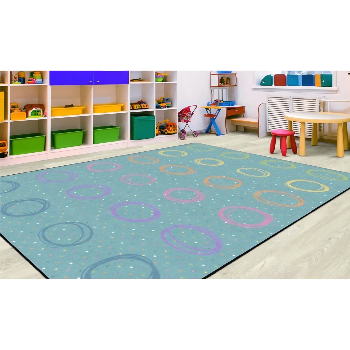 Flagship Carpets Circle Sampler Abstract Classroom Educational Area Rug for Kids and Teachers,