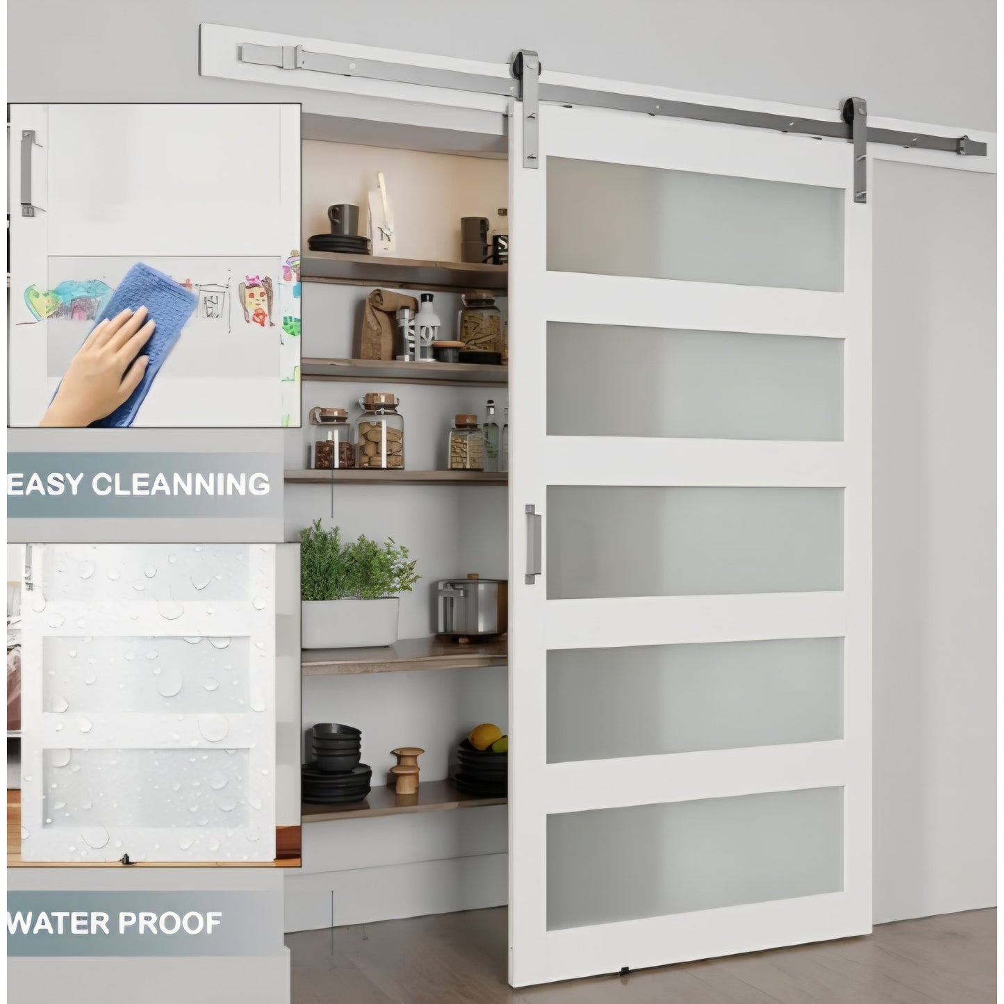 42'' x 84'' Glass Barn Door and 7 Ft Brushed Nickel Hardware Kit Included