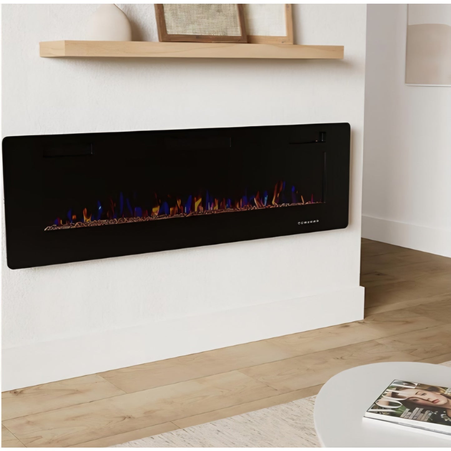 60" Recessed and Wall Mounted Electric Fireplace, Low Noise, Fit for 2 x 6 Stud, Remote Control