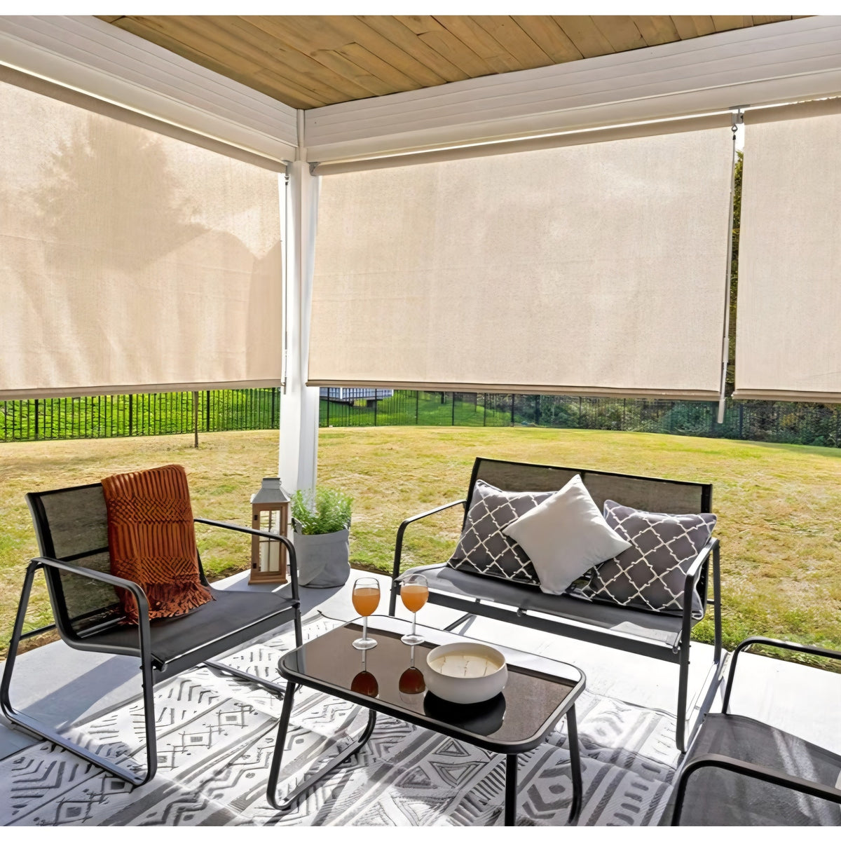 Coolaroo Outdoor Roller Shade with Wand - 80% UV Block Breathable Light Filtering