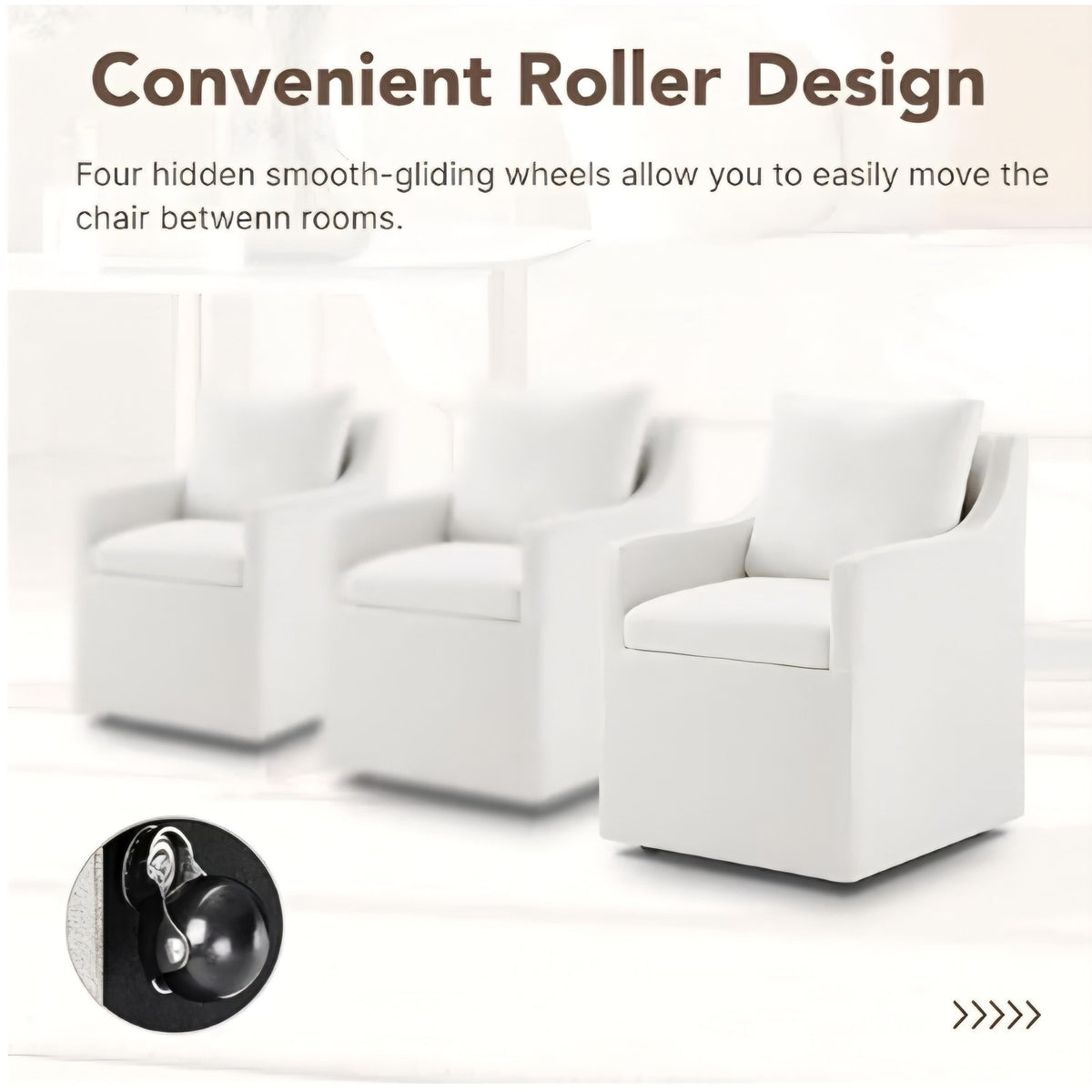 Dining Chairs Set of 4, Modern Dining Room Chairs with Casters & Washable Cover